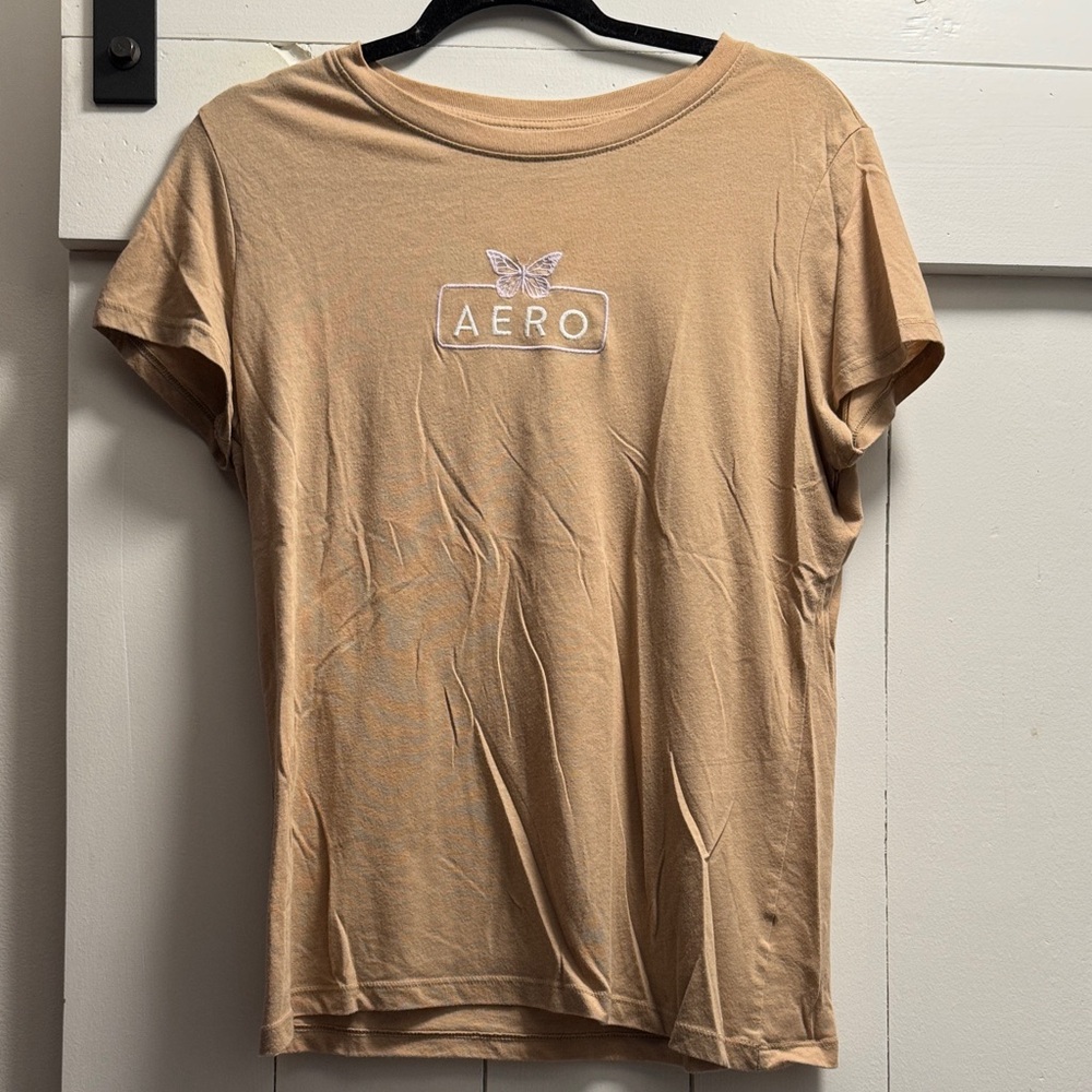 Aero Aeropostale Tan T-Shirt with Butterfly Logo graphic Top XL